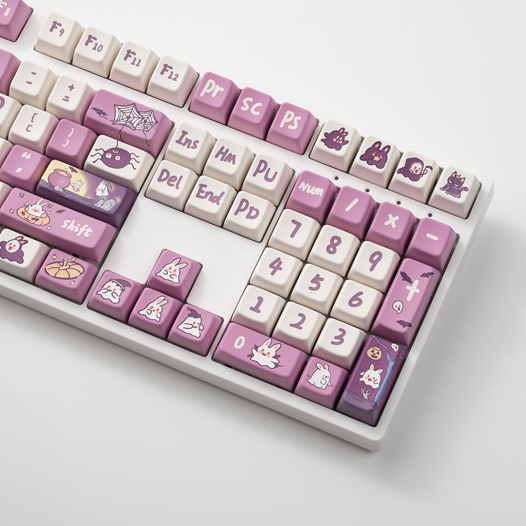 Halloween Bunny Keycaps Cherry/MDA Profile Thỏ Tím Dễ Thương PBT DYE SUB Bàn Phím Cơ Keycap
