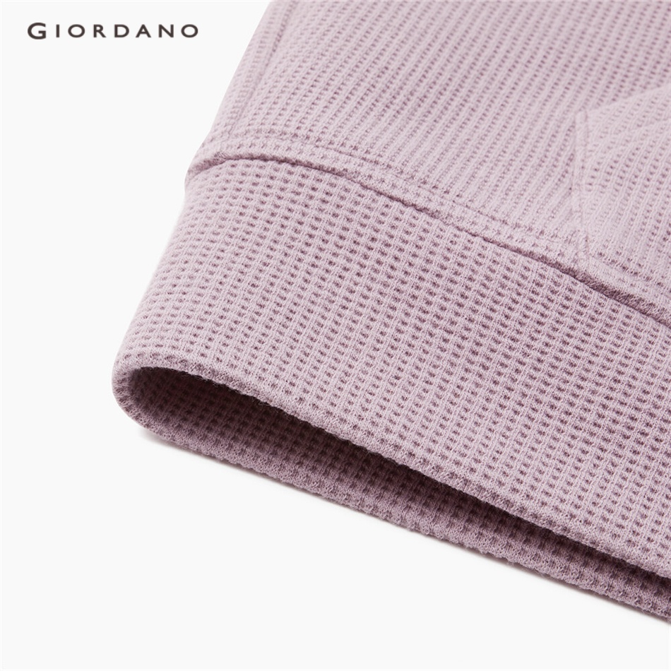 GIORDANO WOMEN Waffle zip front loose short hoodie 05373099