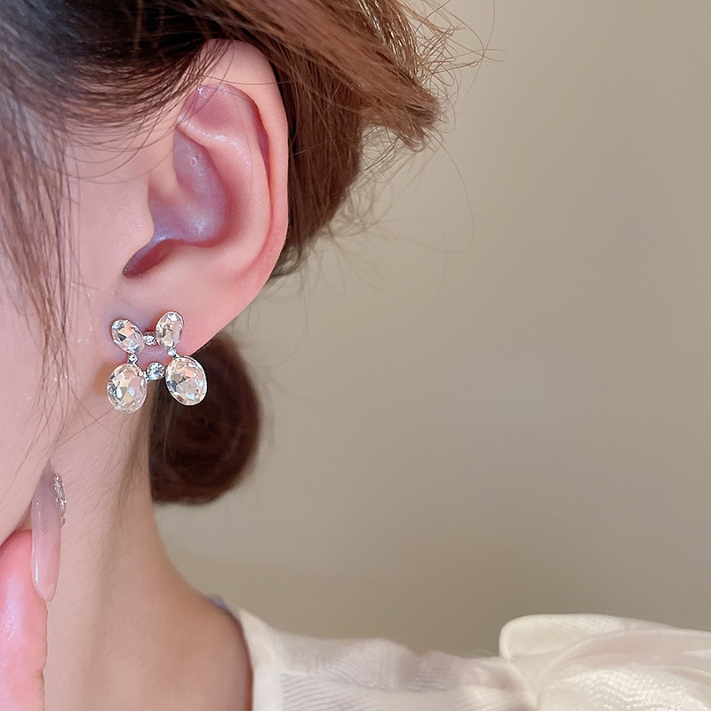 Chic Bộ Trang Sức Vòng cổ Vòng Tay Bông Tai Vòng Tay Hình oval Hai Lớp Đính Kim Cương Lấp Lánh