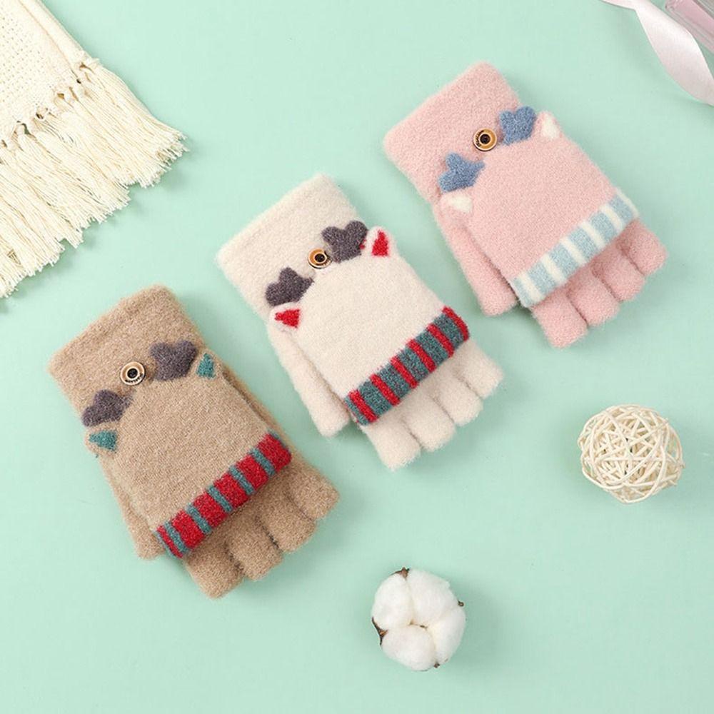 Pockty Găng Tay Hở Ngón Mùa Đông Ấm Áp Họa Tiết Hoạt Hình