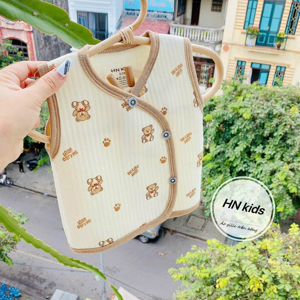 Áo gile hnkids vải trần bông họa tiết cho bé mặc thu đông