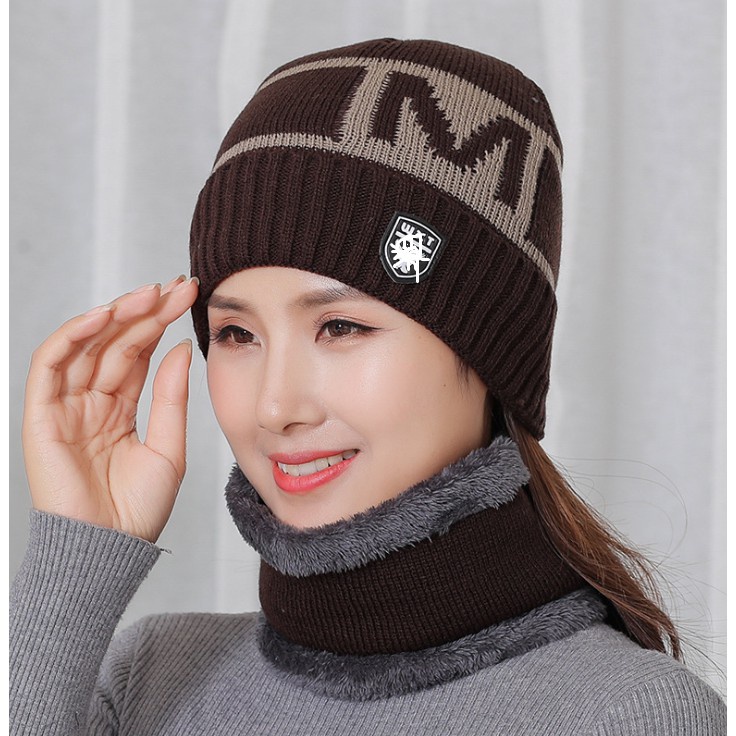 PVN8070 Mũ len nam NỮ kèm khăn choàng cổ T2