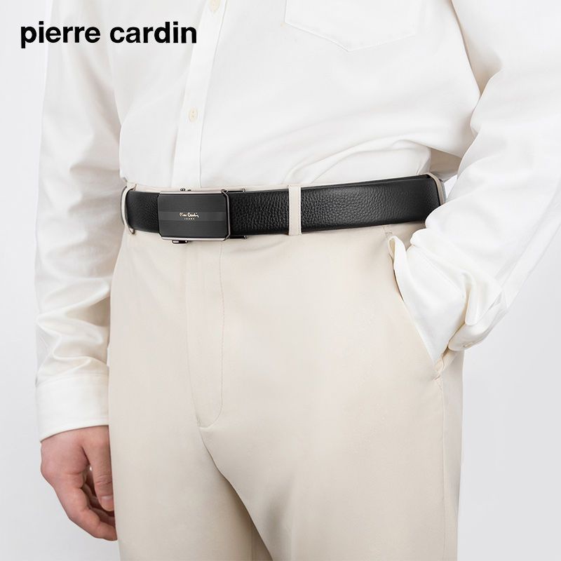 Thắt lưng nam / dây nịt nam da thật Pierre Cardin J2A826Z-981239A chính hãng vân chìm kẻ ngang khoá tự động sang trọng