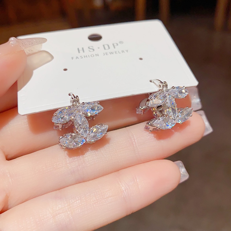 Khuyên Tai Đính Đá zircon Thiết Kế Hình Chữ c Đôi Phong Cách Người Nổi Tiếng Thời Trang