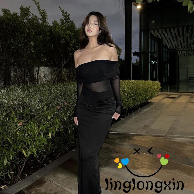 Áo Lưới Tay Dài Cổ Thuyền 2 Màu Sắc Trơn Dành Cho Nữ