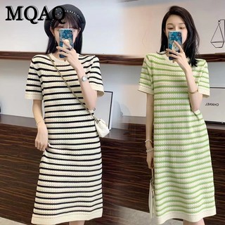 Mqaqround Đầm Bầu Dáng Rộng Tay Ngắn Họa Tiết Kẻ Sọc Màu Sắc Thoải Mái Thời Trang Mùa Hè