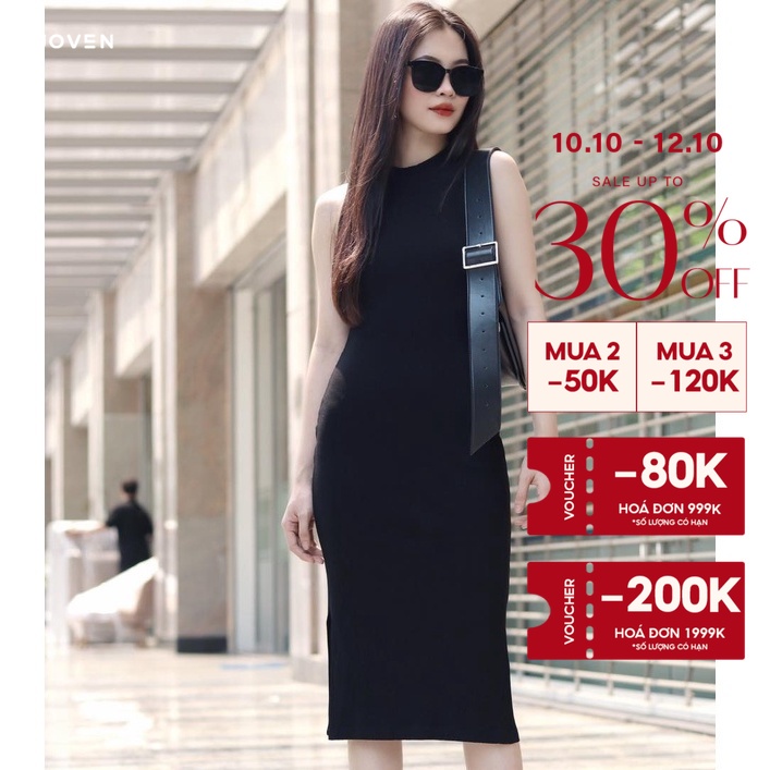 VOUCHER ĐẾN 200K 10.10 - JOVEN Đầm Body Thun Sát Nách Xẻ Tà 3 Trẻ Trung