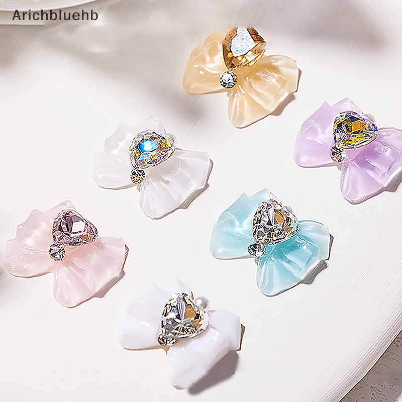 Set 5 Hạt Đá resin 3d Hình Nơ Trái Tim Lấp Lánh Trang Trí Móng Tay Cho Nữ