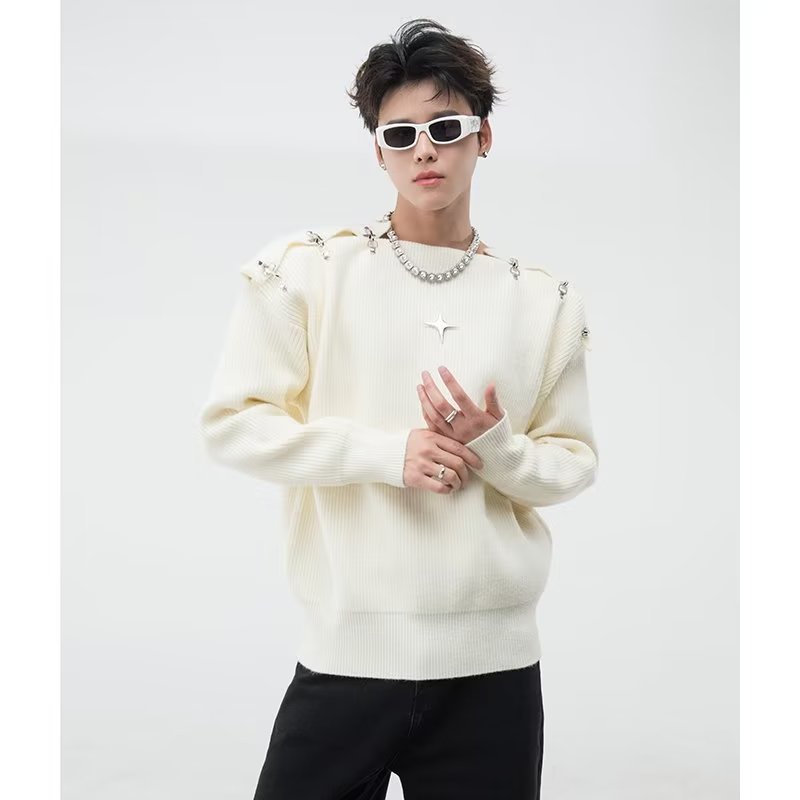 Áo sweater Dệt Kim Tay Dài Phối Khóa Kim Loại Thời Trang Thu Đông Cho Nam