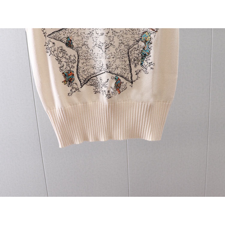 ESIG DIOR 2023 Summer new heavy industry embroidery flower and bird romantic five-pointed star pattern round neck pullover sleeveless knitted vest