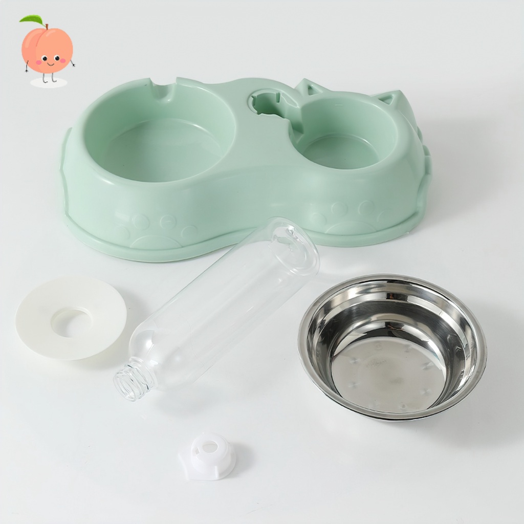 Bát ăn đôi inox kèm bình nước cho chó mèo PEACH