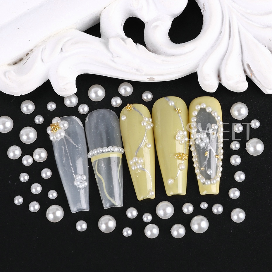 Hạt Ngọc Trai Trắng Đính Đá opal Trang Trí Móng Tay Tự Nhiên