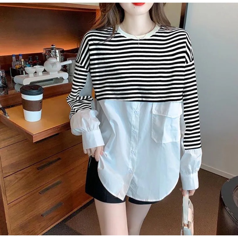 Áo Sweater Dáng Rộng Cài Nút Họa Tiết Kẻ Sọc y 2k Thời Trang Thu Đông Phong Cách vintage Cho Nữ