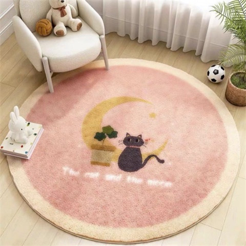 Hoạt Hình Thảm Lông Xù Dày Dặn Hình Tròn Chống Trượt In Hình Mèo Đa Ứng Dụng