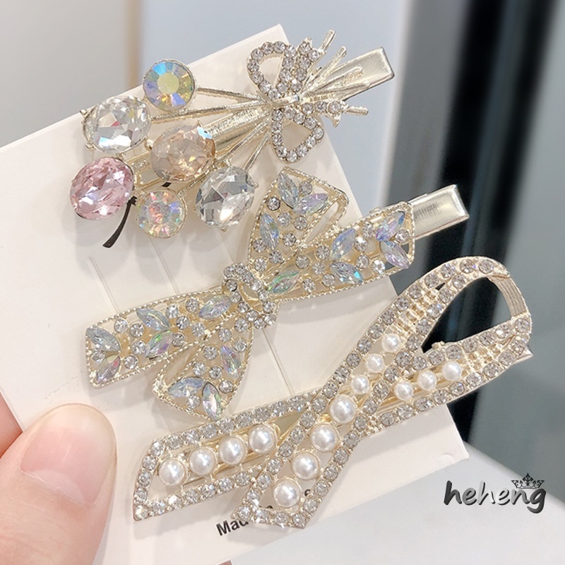 1 Kẹp Tóc Nơ Hợp Kim Đính Đá Thời Trang Hàn Quốc