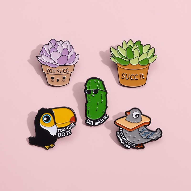 Hoạt Hình Ghim Cài Áo Hình Trứng / Động Vật / Chậu Cây Cảnh Bằng Kim Loại Dễ Thương