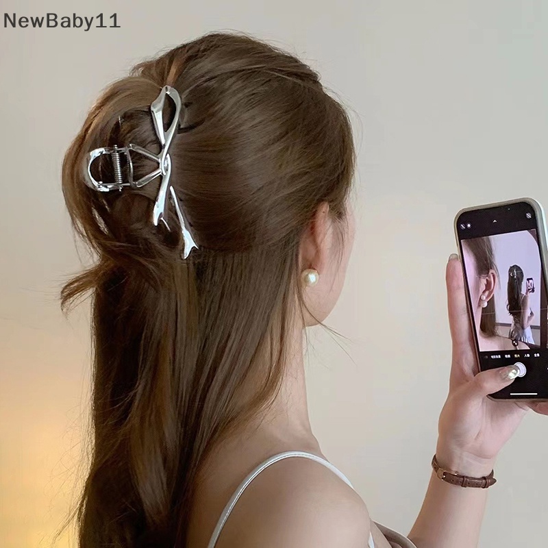 Newbaby Kẹp Tóc Bằng Kim Loại Hình Nơ / Cá Mập Màu Bạc 2023
