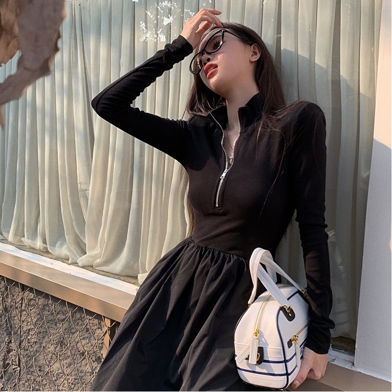 Mqaq Đầm Dài Tay Màu Đen Thiết Kế Mỏng Thời Trang Mùa Thu Dành Cho Nữ