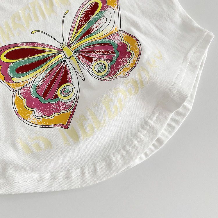 Áo Thun Tay Ngắn Dáng Ôm In Họa Tiết Bươm Bướm Thời Trang Mùa Hè Xinh Xắn Cho Bé Gái