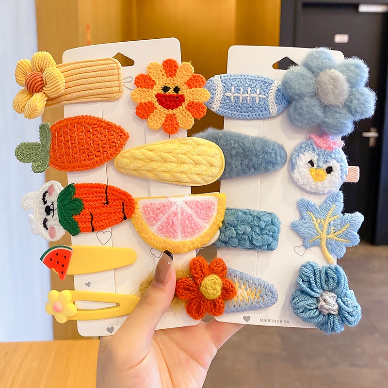 Set Kẹp Tóc Vải Họa Tiết Hoạt Hình Phong Cách Hàn Quốc Xinh Xắn Dành Cho Bé Gái