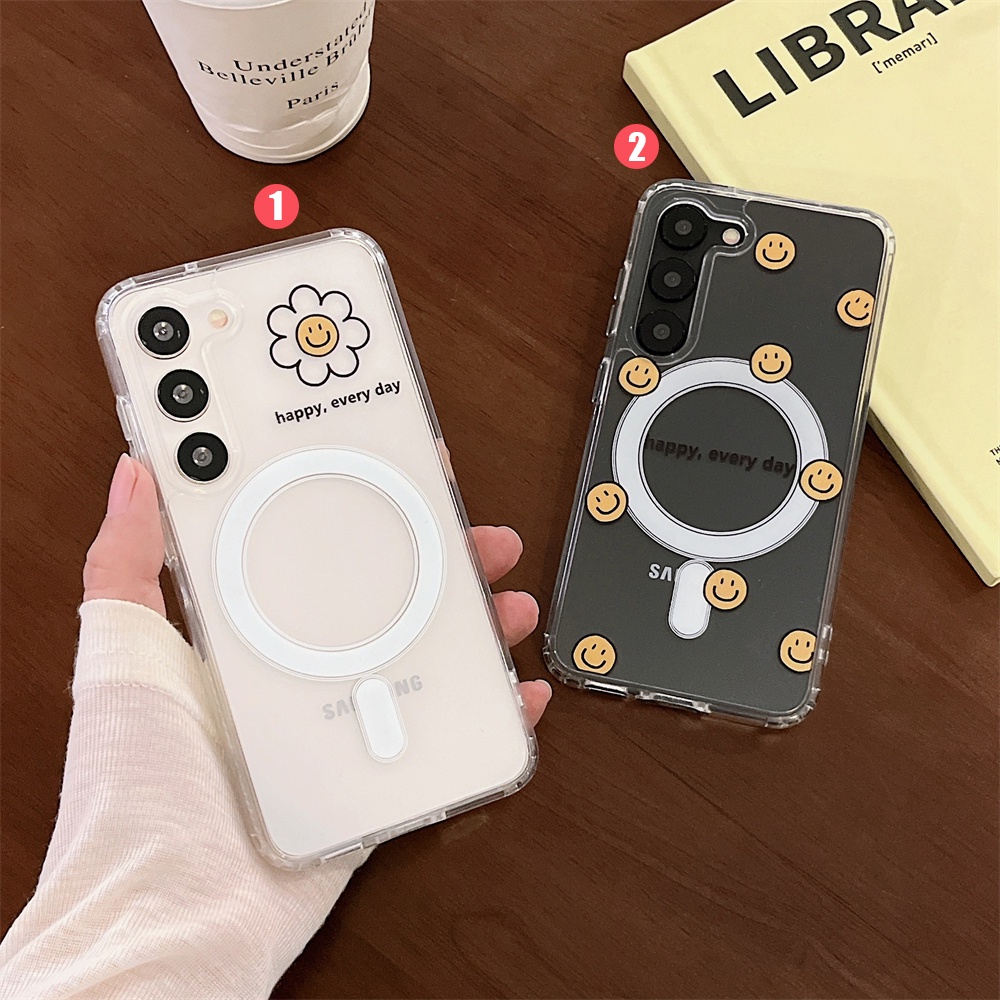 Ốp Điện Thoại tpu Mềm Trong Suốt Chống Rơi Hình Hoa Mặt Cười Cho samsung s23 + s22 + ultra samsung s22 s23 plus