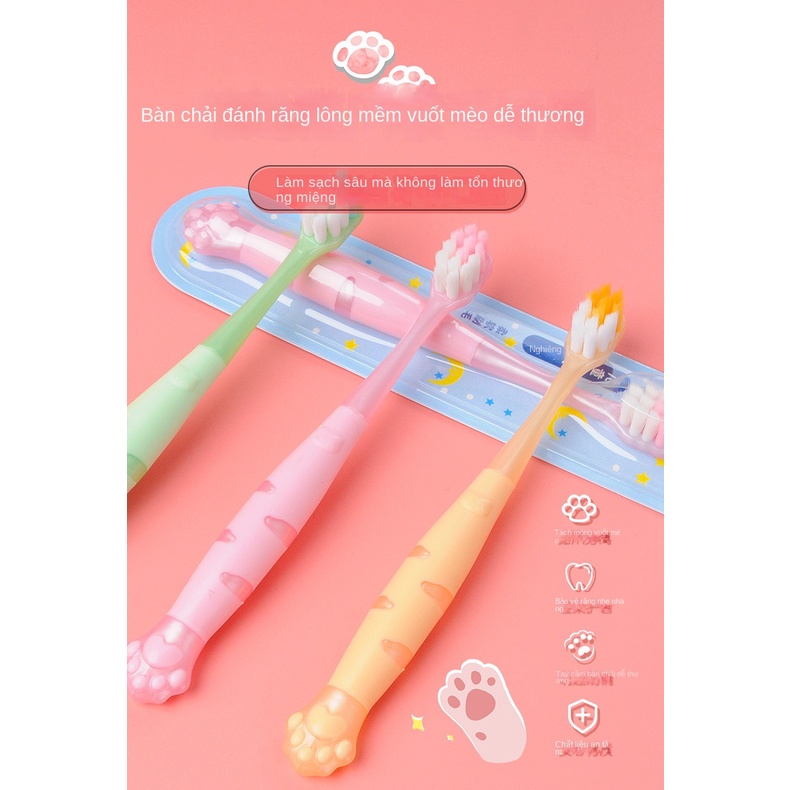 Bàn Chải Đánh Răng Lông Mềm Hình Dấu Chân Mèo Hoạt Hình Cho Bé 3-6 - 12 Tuổi chubby 1iyb