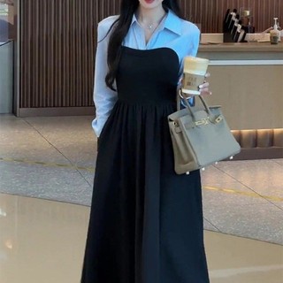 Plus Đầm Sơ Mi Tay Dài Giả Hai Lớp Nhấn Eo Phong Cách Pháp Thời Trang Cao Cấp Cho Bé Gái