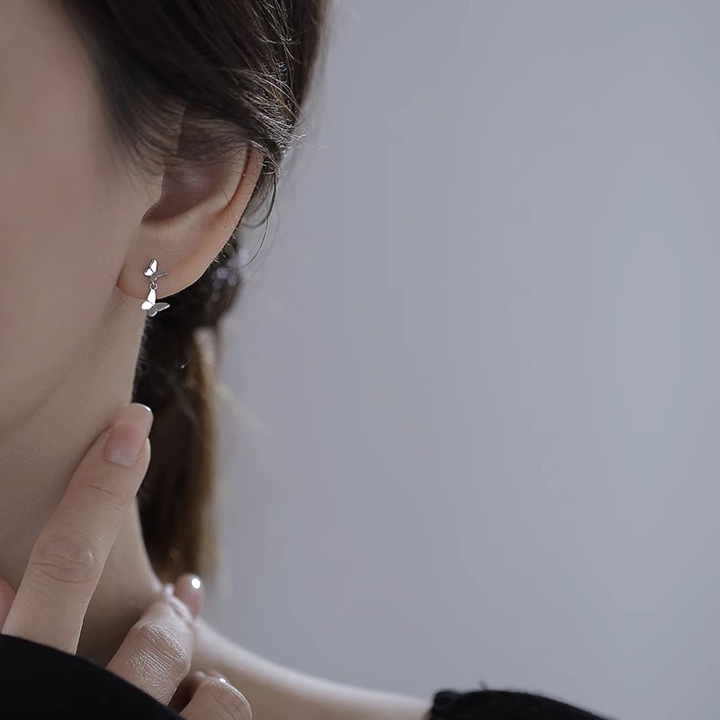 Bông Tai Mạ Bạc 925 Hình Bướm Đơn Giản Thanh Lịch Thời Trang Phong Cách Hàn Quốc Cho Nữ