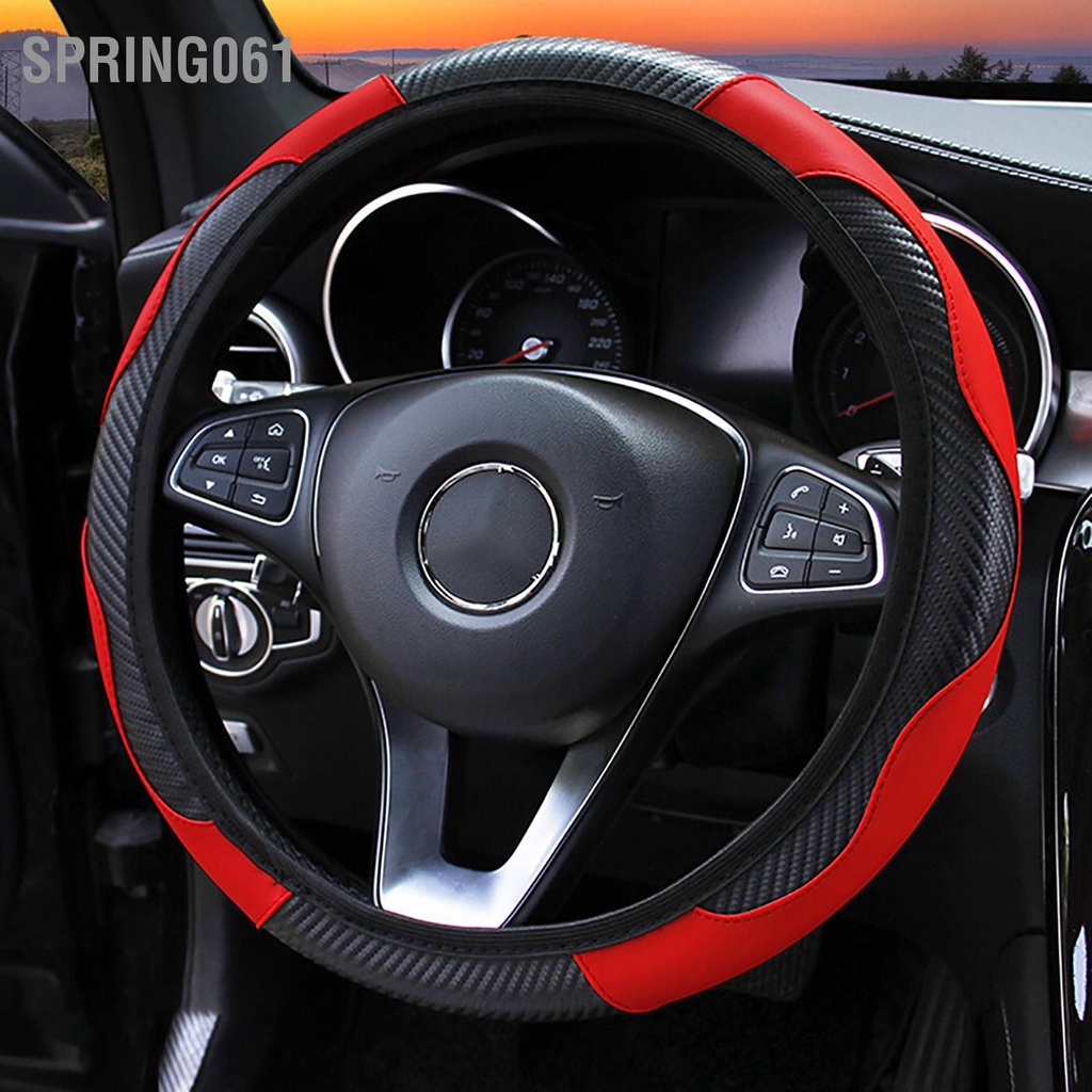 38CM Bọc Vô Lăng Sợi Carbon Phong Cách Tay Cầm Co Giãn Chống Trượt Cho Ô Tô