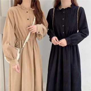 Đầm midi DUOHANZI dài tay phong cách retro thời trang cho nữ