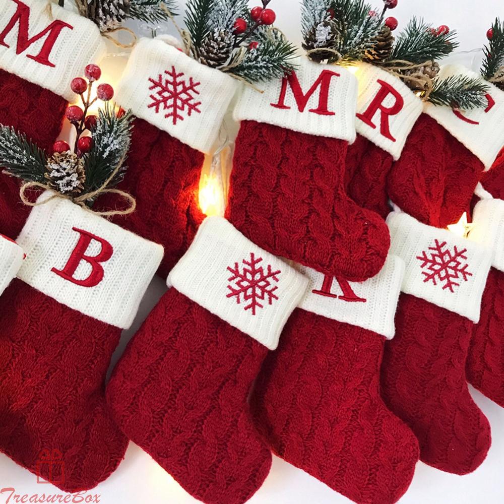 Fashionable Christmas Stockings with Red Snowflakes and Alphabet Decoration