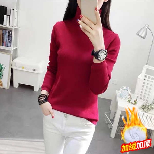 Áo len tăm cổ 3 phân áo len cổ lọ Ưu đãi đặc biệt về thông quan bị rò rỉ ~ Áo giữ ấm lót nhung dày dặn mẫu mới mùa đông áo thun màu trơn cổ cao dễ phối nữ áo mặc trong