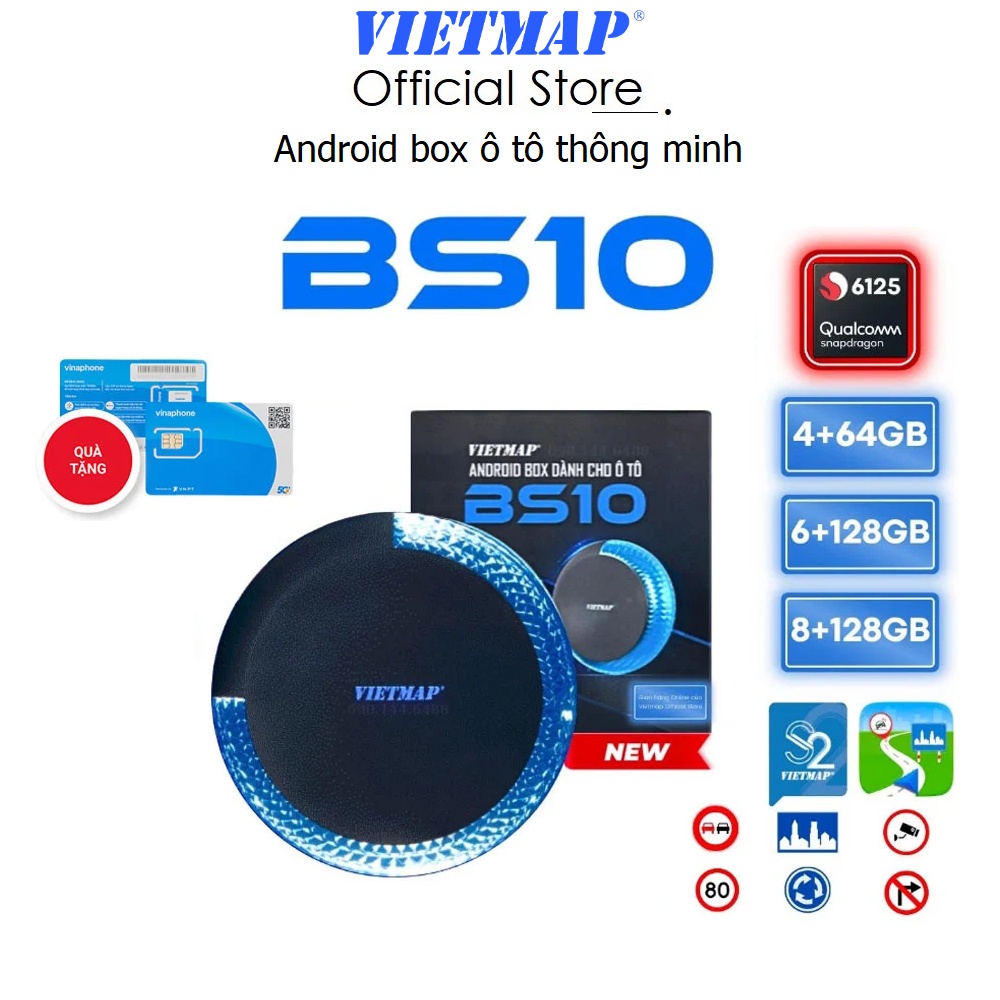 Android box ô tô Vietmap BS10, dẫn đường S2 , Vietmap Live, kết nối Carplay và Android Auto