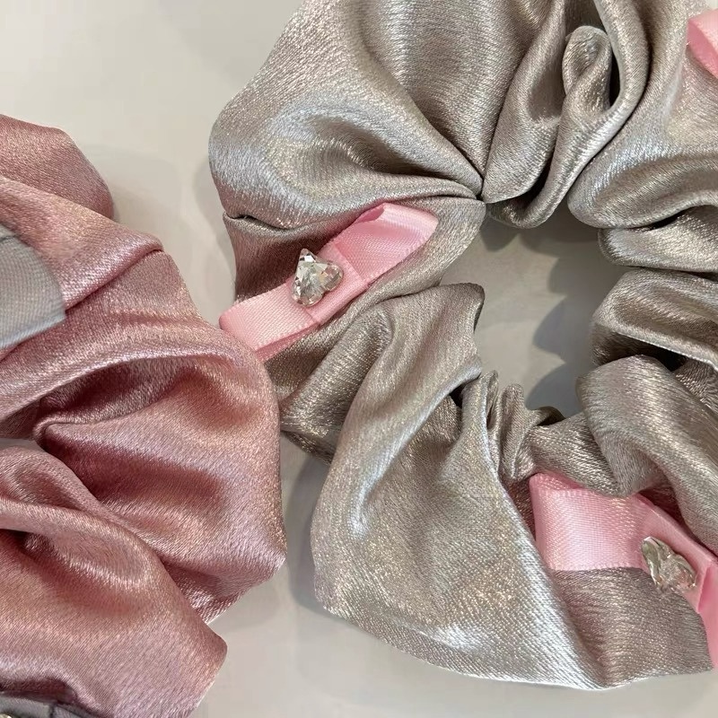 Dây Buộc Tóc Da Bóng Đính Đá Hình Trái Tim Xinh Xắn Cho Nữ