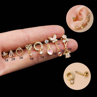  1 Khuyên Tai Dạng Hạt Xoắn Ốc 16 Gauge helix Bằng Thép Đính Đá zircon Hình Ngôi Sao Trái Tim Bướm 