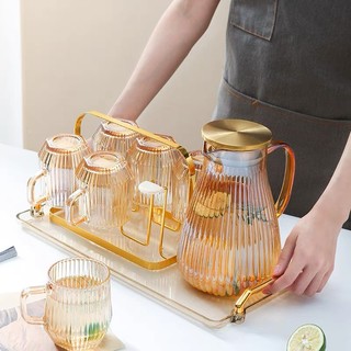 Bộ Bình Thủy Tinh AB FAMILY  Vân Sọc Màu Hổ Phách Sang Trọng