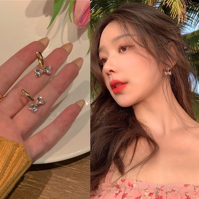 Sang Trọng Bông Tai Mạ Vàng 18k Hình Nơ Xinh Xắn Dành Cho Nữ