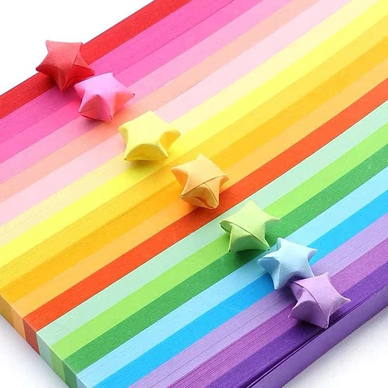 Set 90 Tờ Giấy Xếp origami Hai Mặt Màu Trơn Họa Tiết Ngôi Sao May Mắn Trang Trí Nghệ Thuật Cho Bé