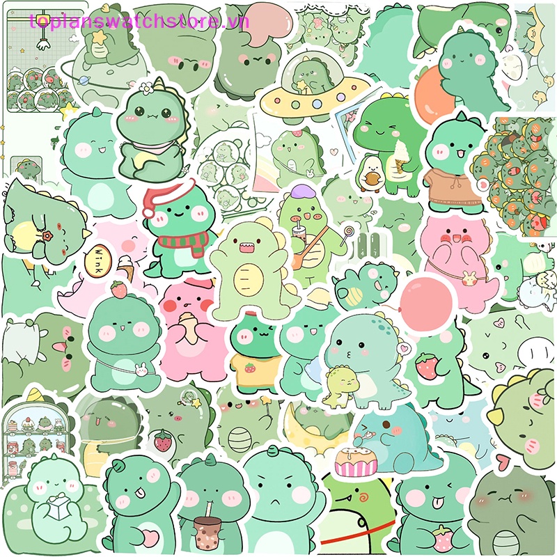 Set 50 sticker Chống Thấm Nước Hình Khủng Long Dễ Thương Dùng Để Trang Trí laptop / Điện Thoại / Ván Trượt vn