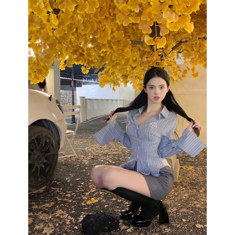 Tomorrow  Áo Sơ Mi Tay Dài Dáng Ôm Thêu Họa Tiết Phong Cách Mỹ Cổ Điển Thời Trang Mùa Xuân wd0302