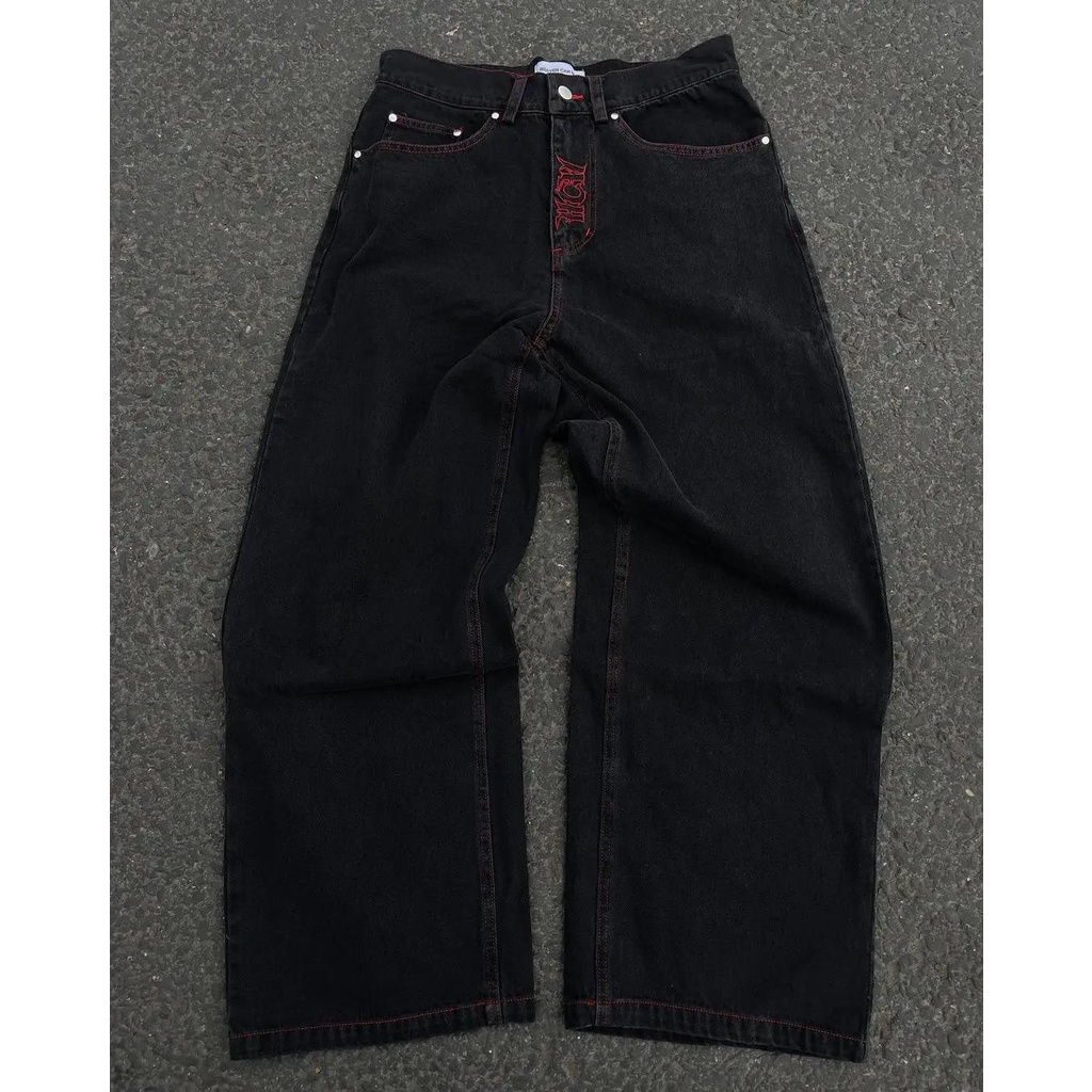 Quần jeans baggy Ống Rộng Thêu Hình Đầu Lâu Phong Cách hip hop Thời Trang Cho Nam y2k
