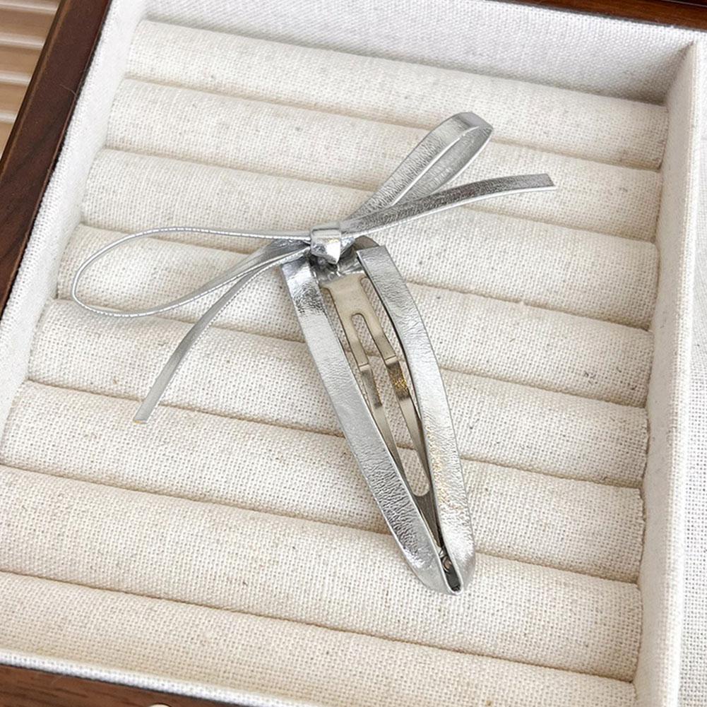 Kẹp Tóc Mỏ Vịt Bằng Da pu Màu Bạc Phong Cách Hàn Quốc i6h3