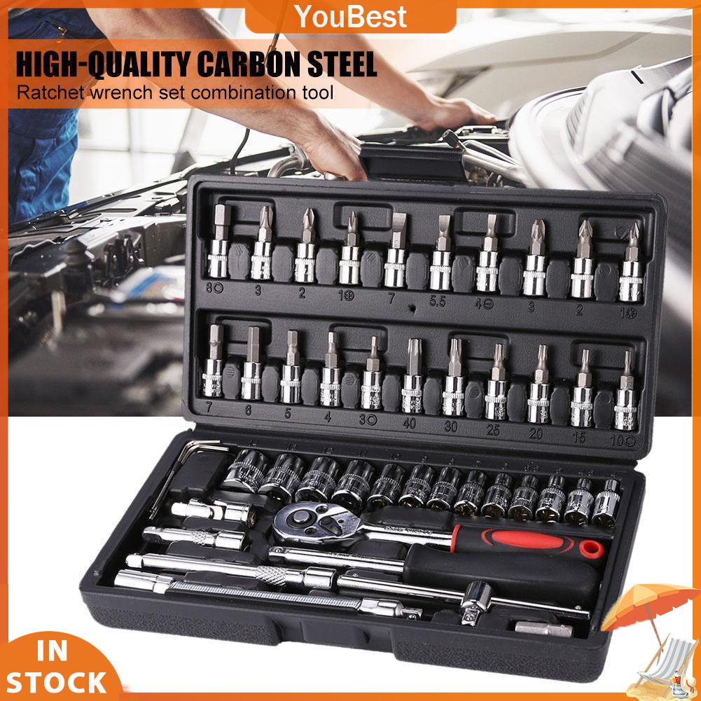 Bộ cờ lê ổ cắm 46 chiếc Công cụ sửa chữa ô tô đa chức năng Cờ lê Ratchet