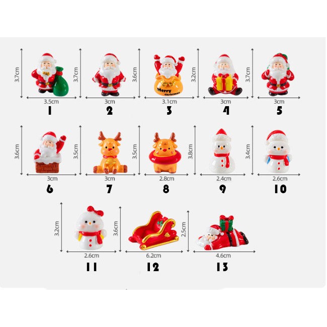 Tượng ông già Noel, người tuyết, cây thông, trang trí bàn học Giáng Sinh để bàn