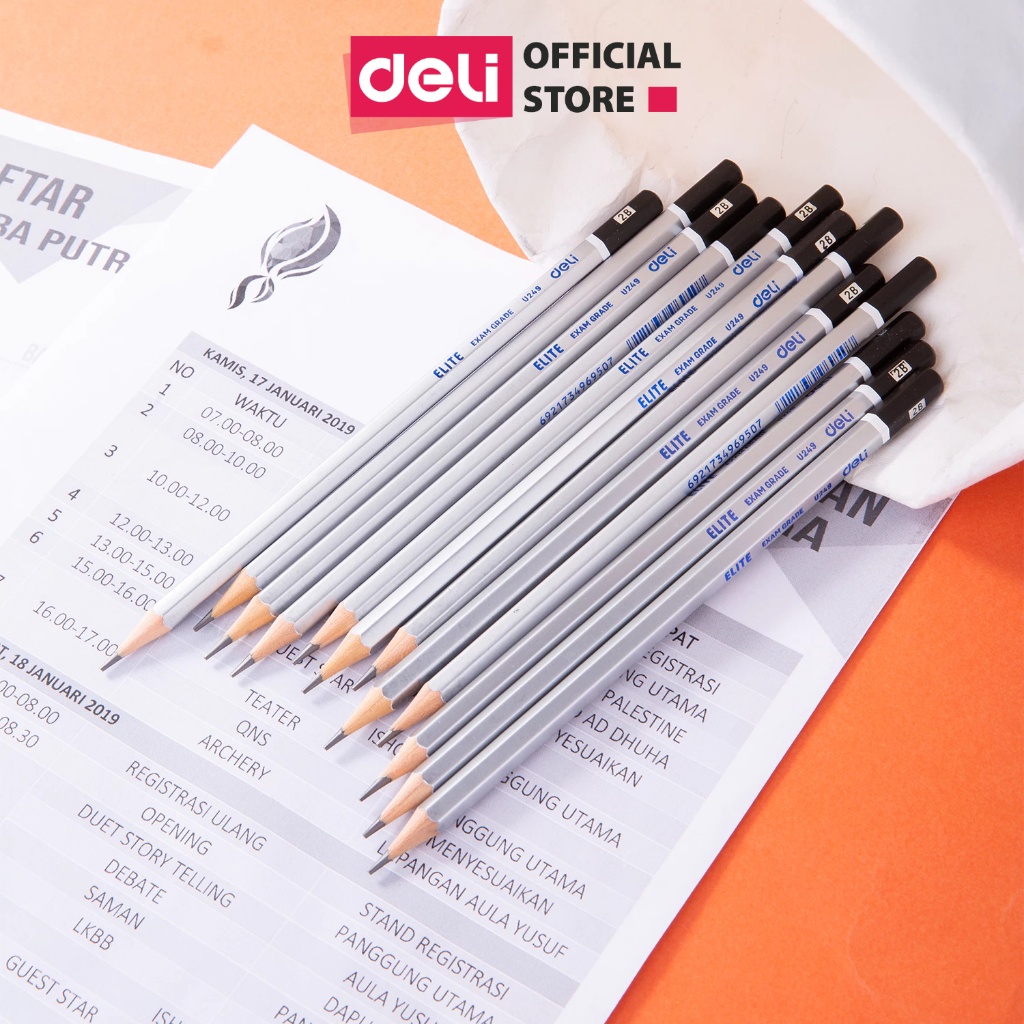 Hộp 12 bút chì 2B cao cấp Deli- thân lục giác dễ cầm nắm chì graphite phù hợp dùng khi làm bài kiểm tra qua máy chấm thi