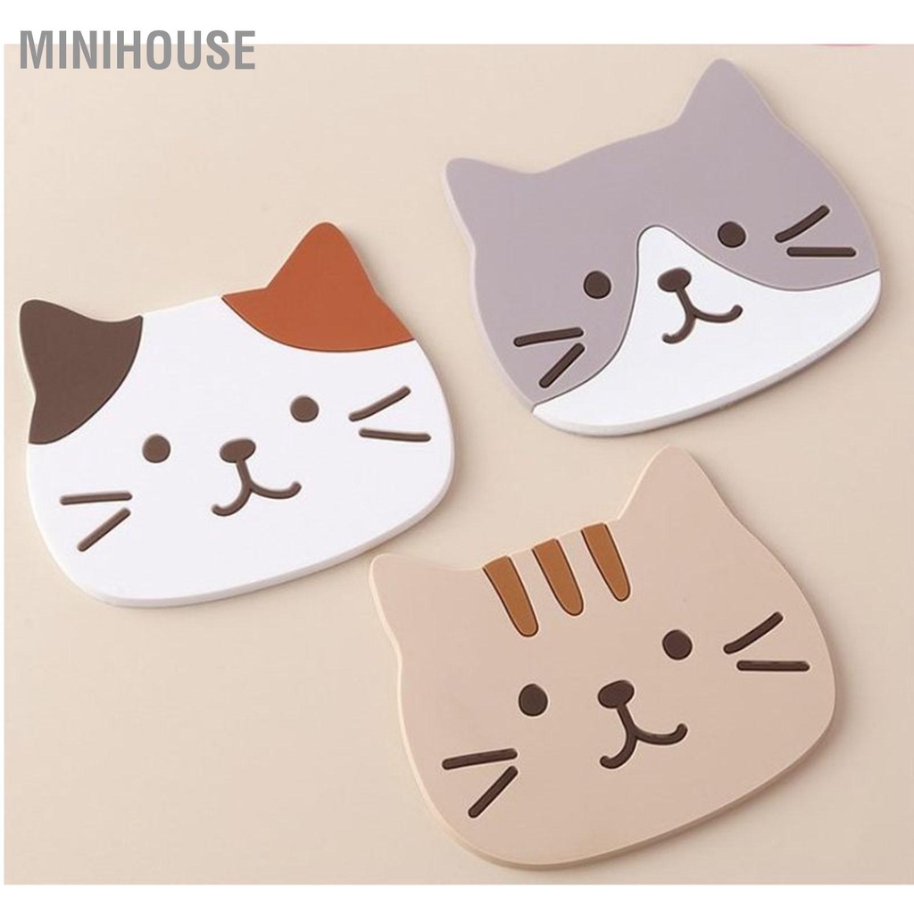 MiniHouse Mèo Cốc Đế Lót Ly Thảm Silicon Chống Trượt Cà Phê PVC Coaster Thấm Nước Hút Uống Cho Nhà Bếp Trang Trí