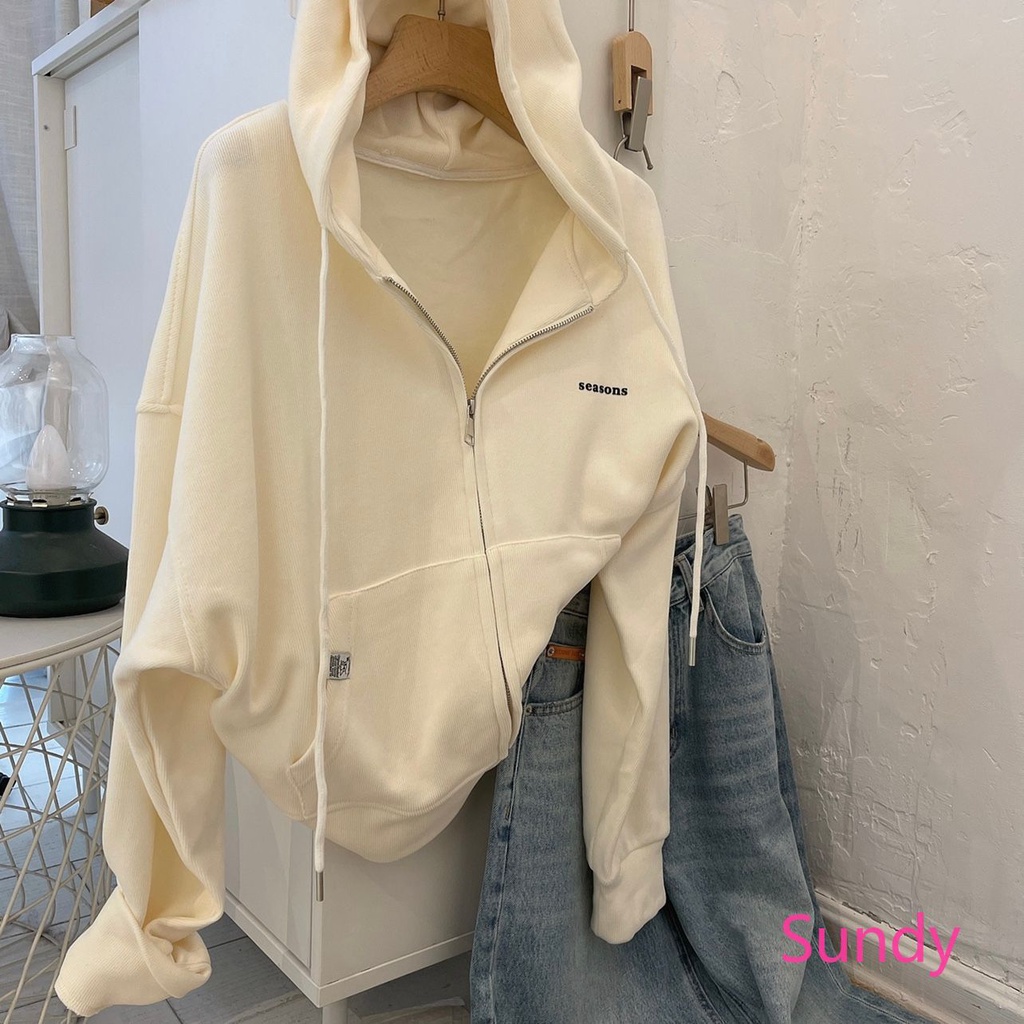 Áo Khoác cardigan Có Nón In Chữ Màu Sắc Ngọt Ngào Thời Trang Cho Nữ