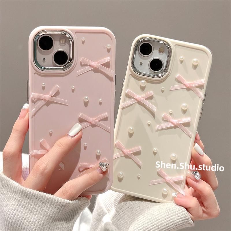 Phù Hợp Ốp Điện Thoại Đính Nơ Và Ngọc Trai Cho iphone 11 12 pro max x xr xs max se 7 plus 8 plus 13 pro max 14 pro max