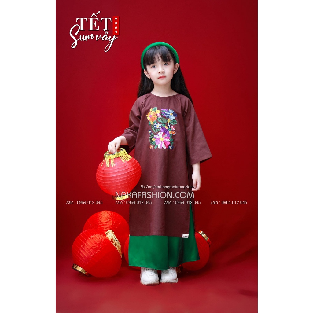 [Có sẵn] [Ảnh thật] Set Áo Dài Linen Juleen ( Áo Nâu+ Quần Xanh Lá)