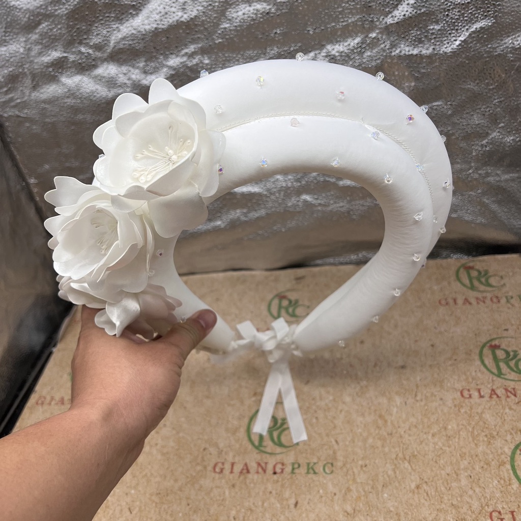 Mấn mỹ nhân 2 tầng đính hoa cô dâu áo dài thợ thủ công TP HCM Phụ kiện cưới Giang